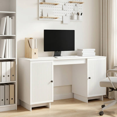 Desk White Engineered Wood 142.5 x 50 x 75 cm