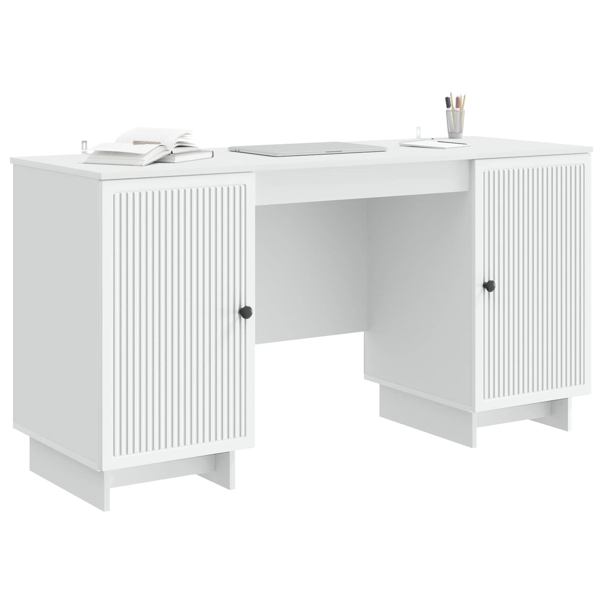Desk White Engineered Wood 142.5 x 50 x 75 cm