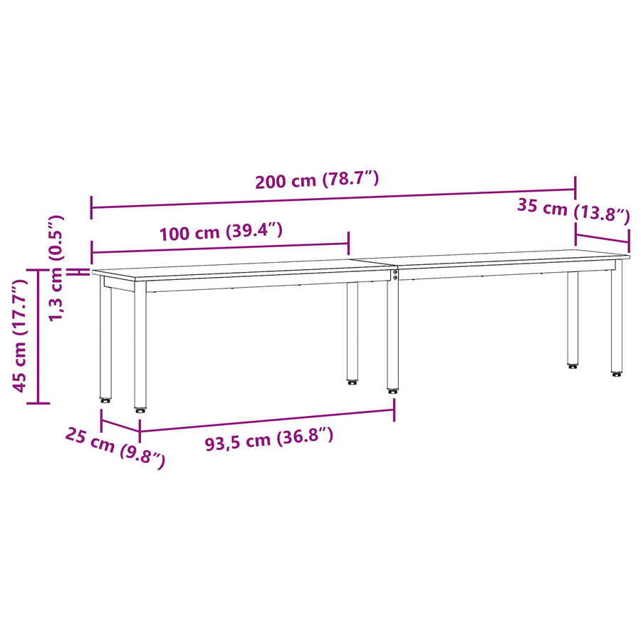 Bench Natural 200 x 35 x 45 cm Solid Pine Wood