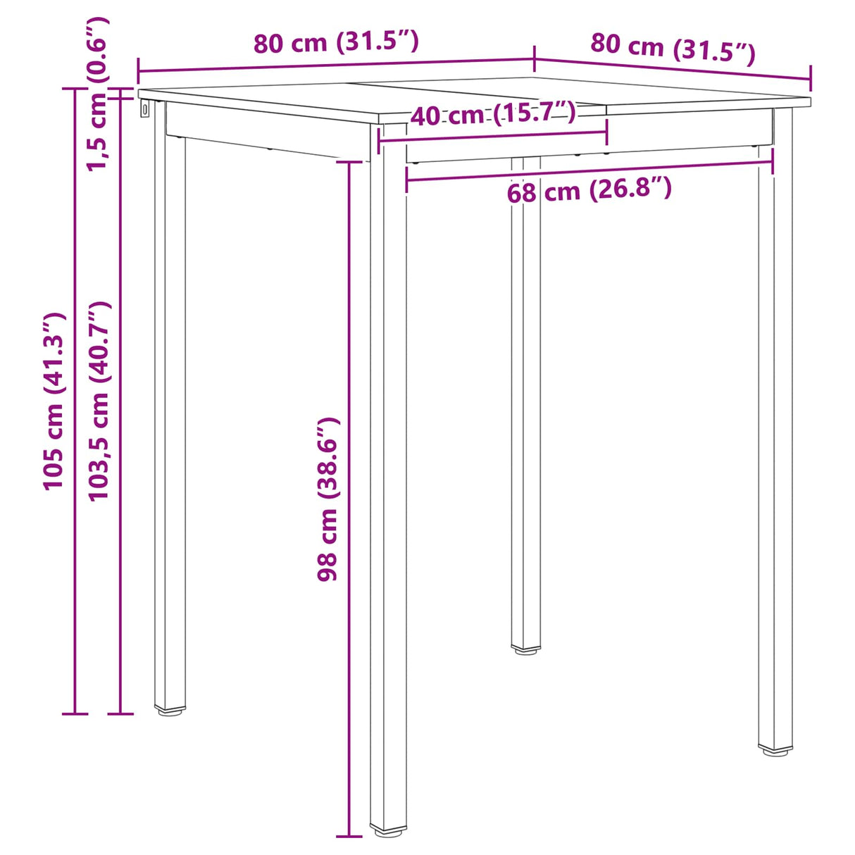 Bar Table Natural 80 x 80 x 105 cm Solid Pine Wood