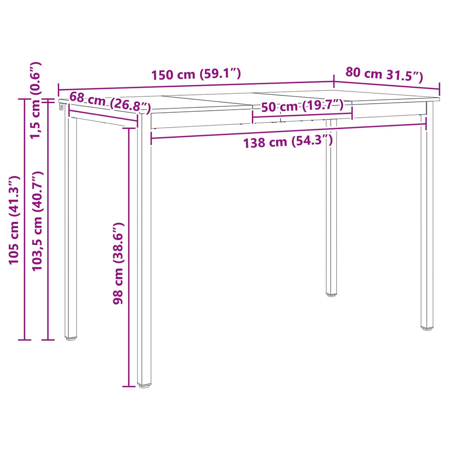 Bar Table 150 x 80 x 105 cm Solid Pine Wood Natural Rectangular