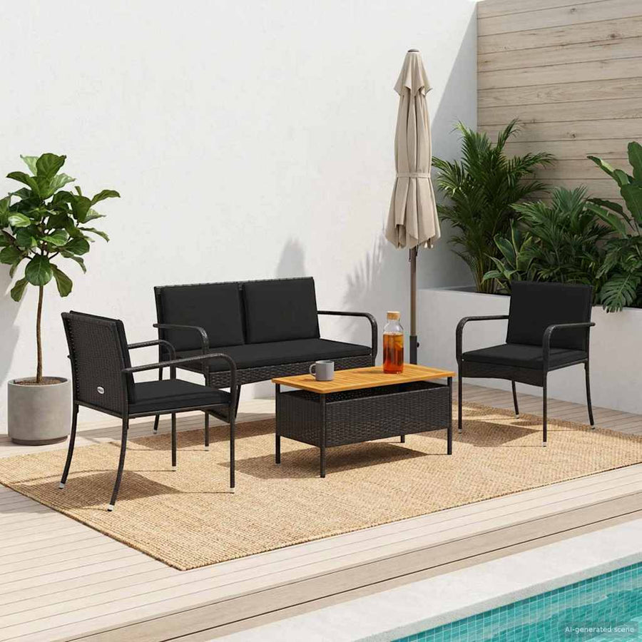Garden set Black Poly Rattan