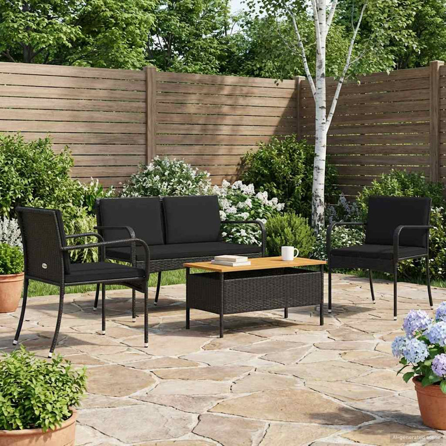 Garden set Black Poly Rattan
