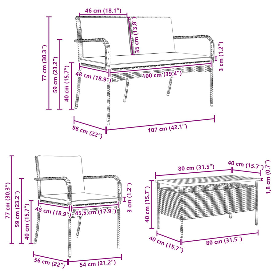 Garden set Black Poly Rattan