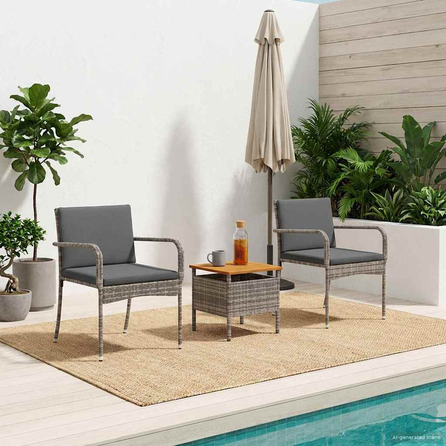 Garden Bistro Set 3 pcs Grey Poly Rattan