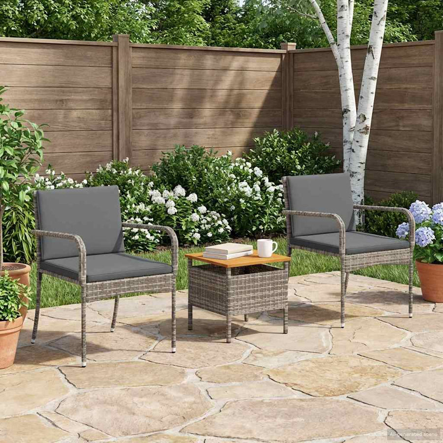 Garden Bistro Set 3 pcs Grey Poly Rattan