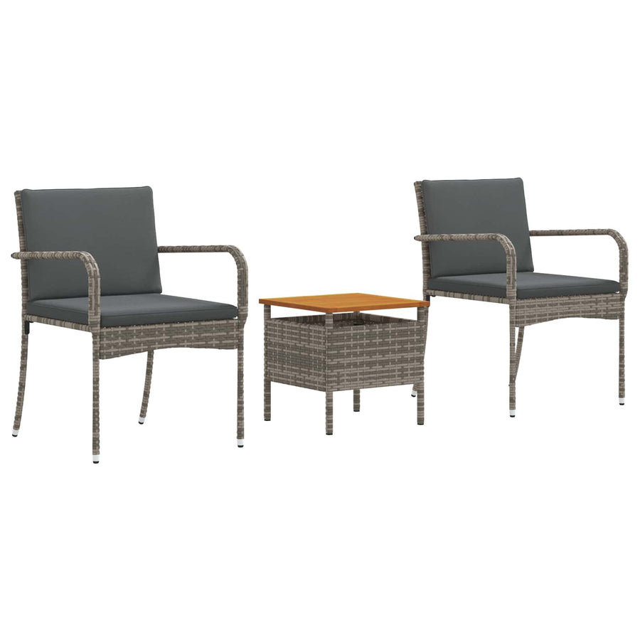 Garden Bistro Set 3 pcs Grey Poly Rattan