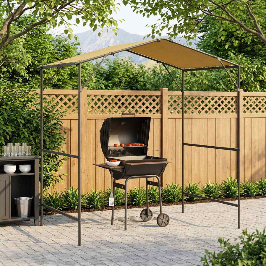 BBQ Gazebo 239.5 x 148 x 233.5 cm Cream