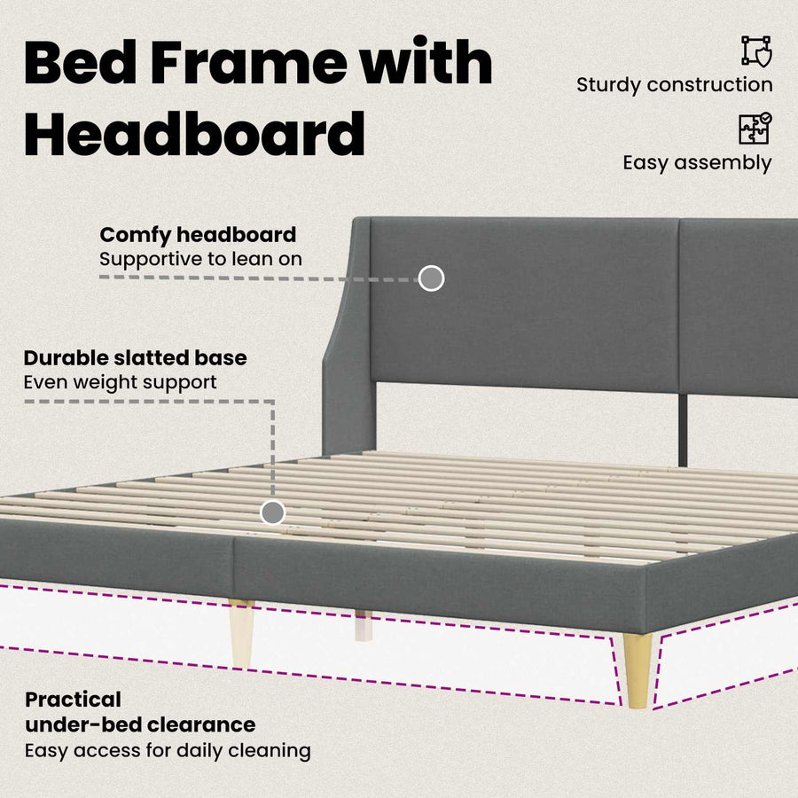 Bed Frame with Headboard Dark Grey 180 x 200 cm Fabric