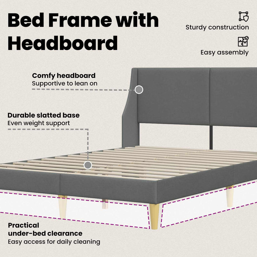 Bed Frame with Headboard Dark Grey 137 x 190 cm Fabric