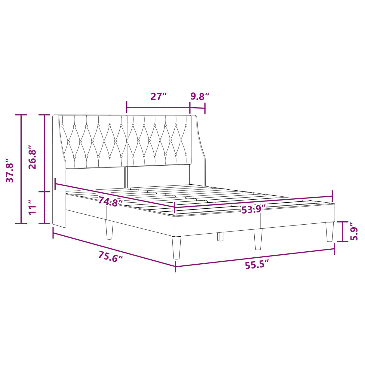 Bed Frame with Headboard Dark Grey Velvet