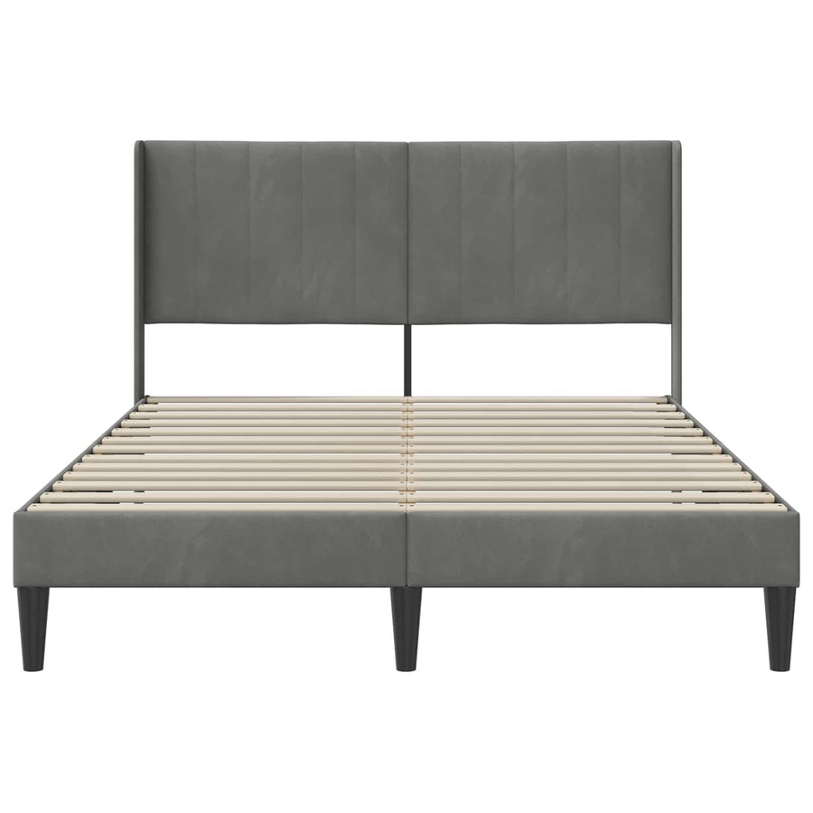 Bed Frame with Headboard Dark Grey 153 x 203 cm Velvet