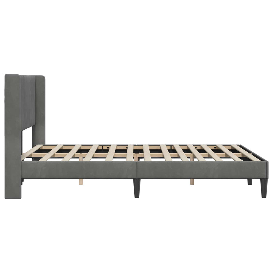 Bed Frame with Headboard Dark Grey 153 x 203 cm Velvet
