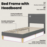 Bed Frame with Headboard Dark Grey 90 x 190 cm Fabric - Close-Up Angle