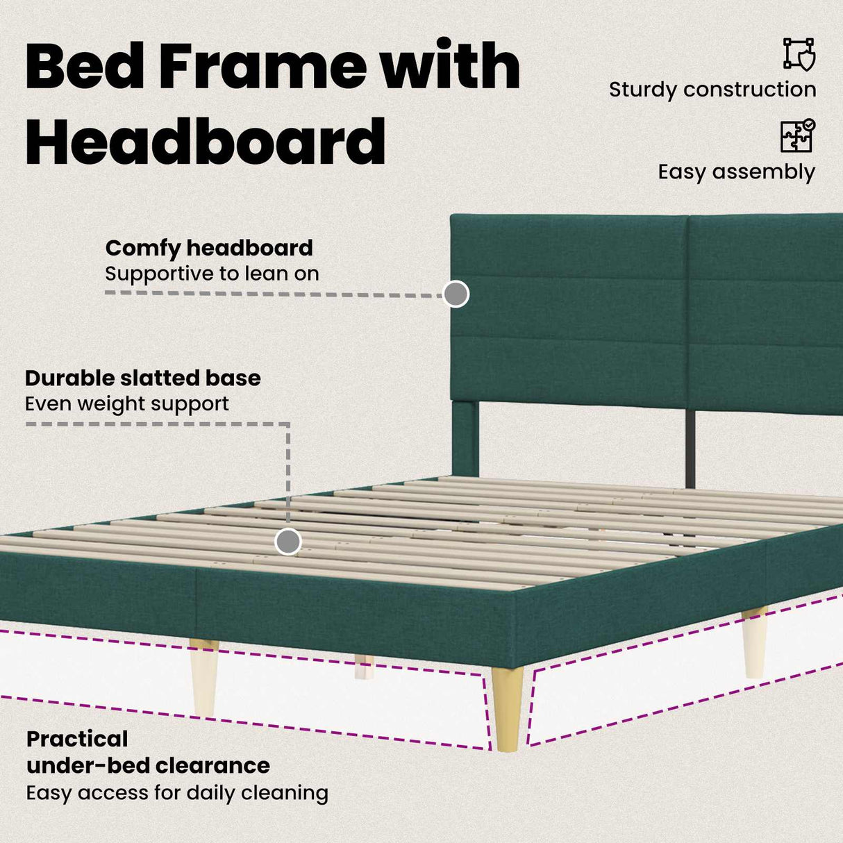 Bed Frame with Headboard Dark Grey Fabric