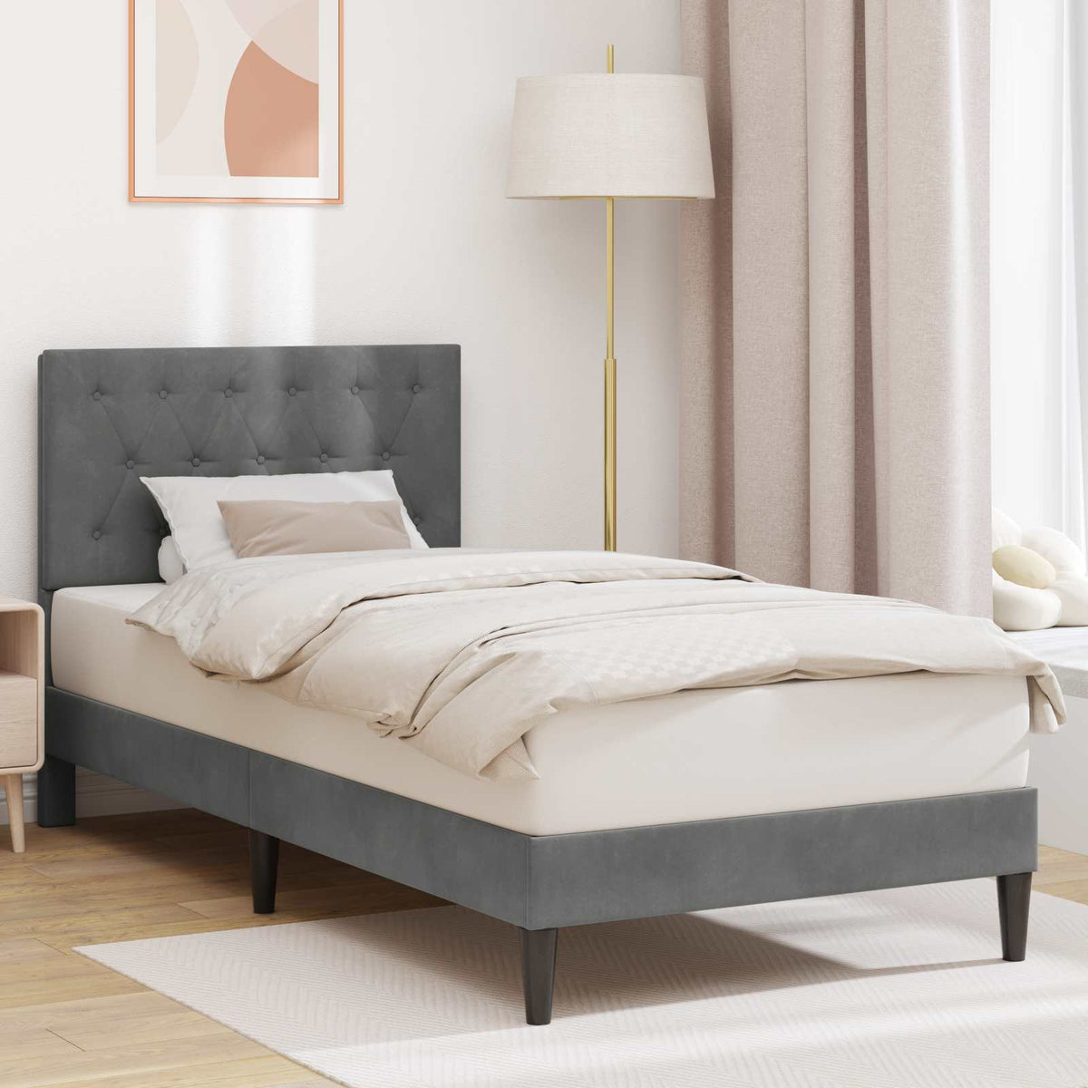 Bed Frame with Headboard Dark Grey 90 x 190 cm Velvet