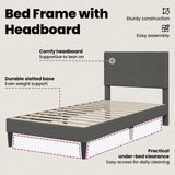 Bed Frame with Headboard Dark Grey 90 x 190 cm Corduroy Fabric - Close-Up Angle