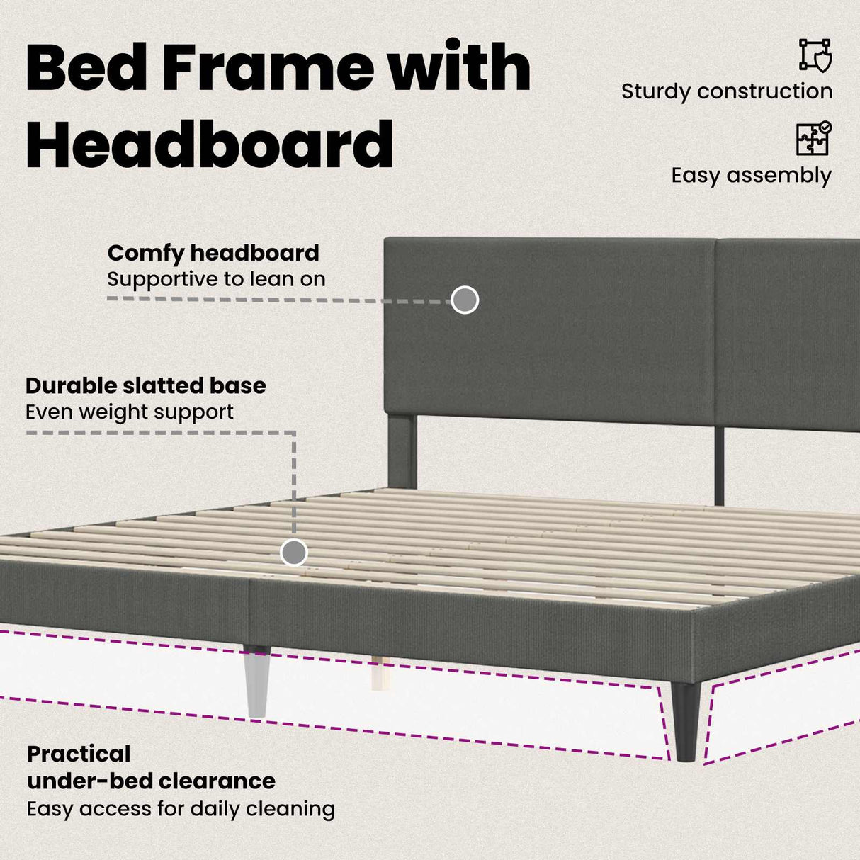 Bed Frame with Headboard Dark Grey 180 x 200 cm Corduroy Fabric
