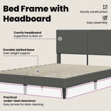 Bed Frame with Headboard Dark Grey 153 x 203 cm Corduroy Fabric - Low Angle