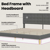 Bed Frame with Headboard Dark Grey 180 x 200 cm Fabric - Close-Up Angle