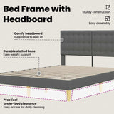 Bed Frame with Headboard Dark Grey Fabric - Low Angle