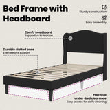 Bed Frame with Headboard Black 90 x 190 cm Faux Leather - Close-Up Angle