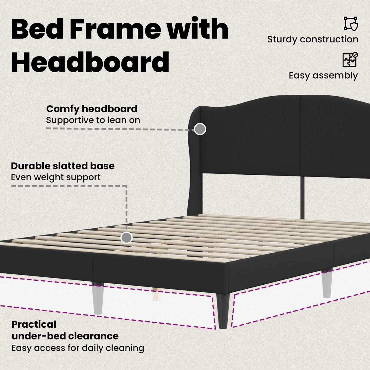 Bed Frame with Headboard Black 153 x 203 cm Faux Leather