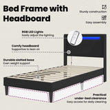 Bed Frame with LED Strip Lights Black 90 x 190 cm Faux Leather - Low Angle