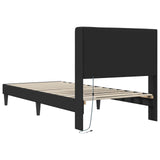 Bed Frame with LED Strip Lights Black 90 x 190 cm Faux Leather - Close-Up Angle