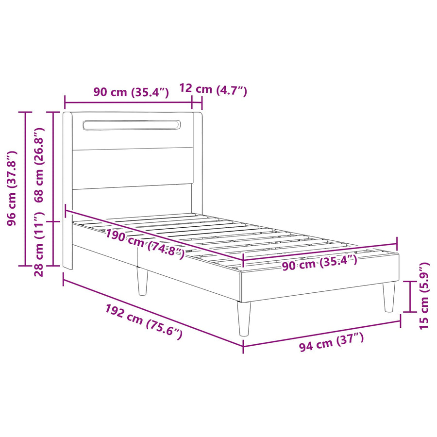 Bed Frame with LED Strip Lights Black 90 x 190 cm Faux Leather