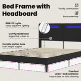 Bed Frame with LED Strip Lights with Headboard Faux Leather