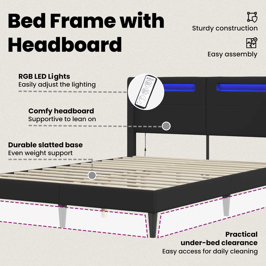 Bed Frame with LED Strip Lights Black 137 x 190 cm Faux Leather