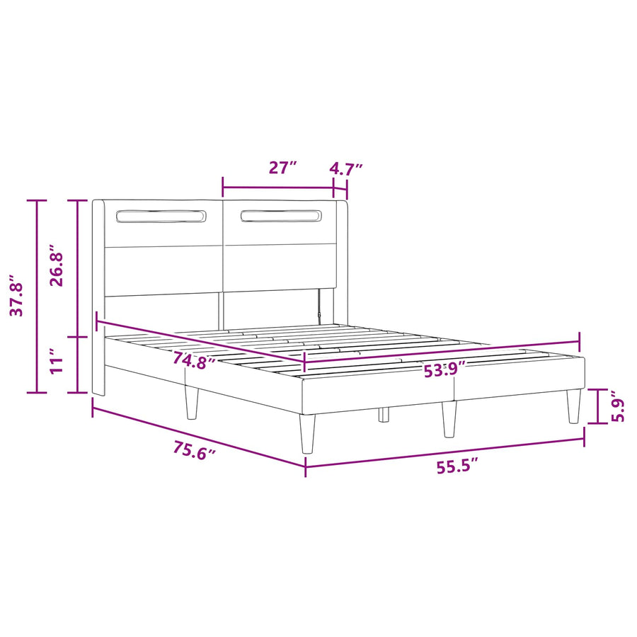 Bed Frame with LED Strip Lights Black 137 x 190 cm Faux Leather