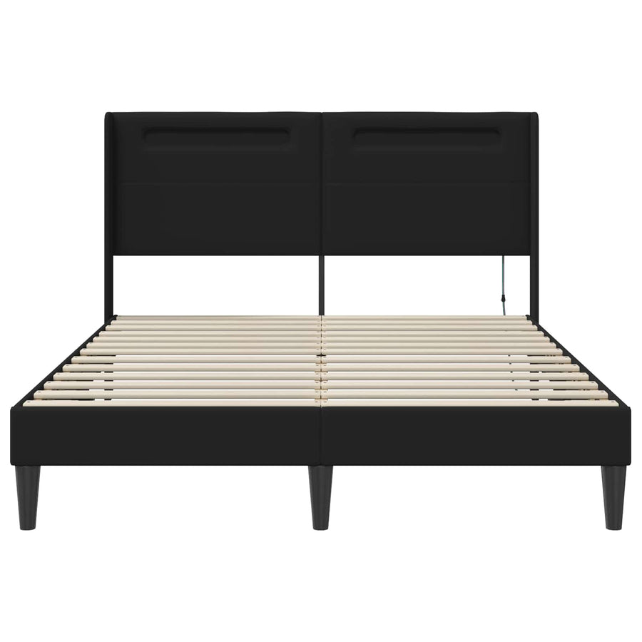 Bed Frame with LED Strip Lights Black 153 x 203 cm Faux Leather