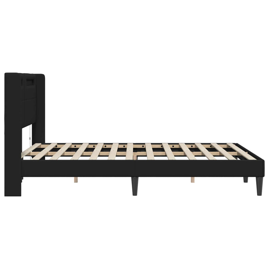 Bed Frame with LED Strip Lights Black 153 x 203 cm Faux Leather