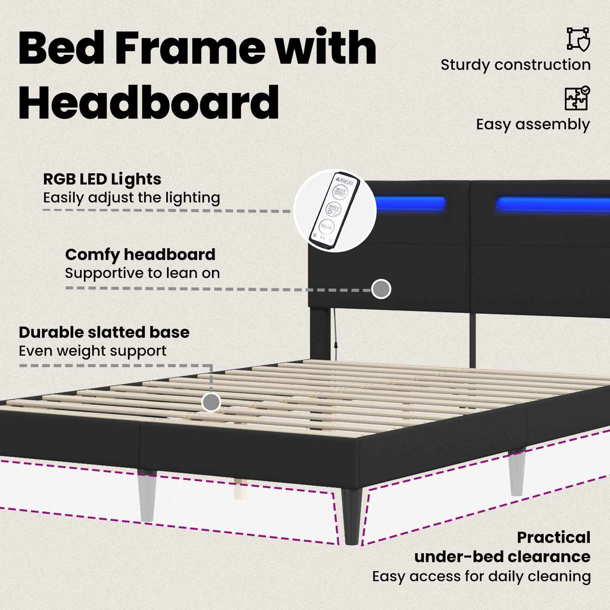 Bed Frame Black 137 x 190 cm Faux Leather
