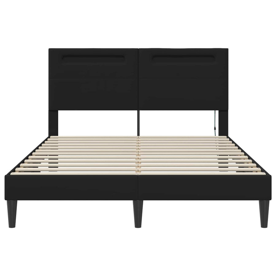 Bed Frame with LED Strip Lights Black 137 x 190 cm Faux Leather