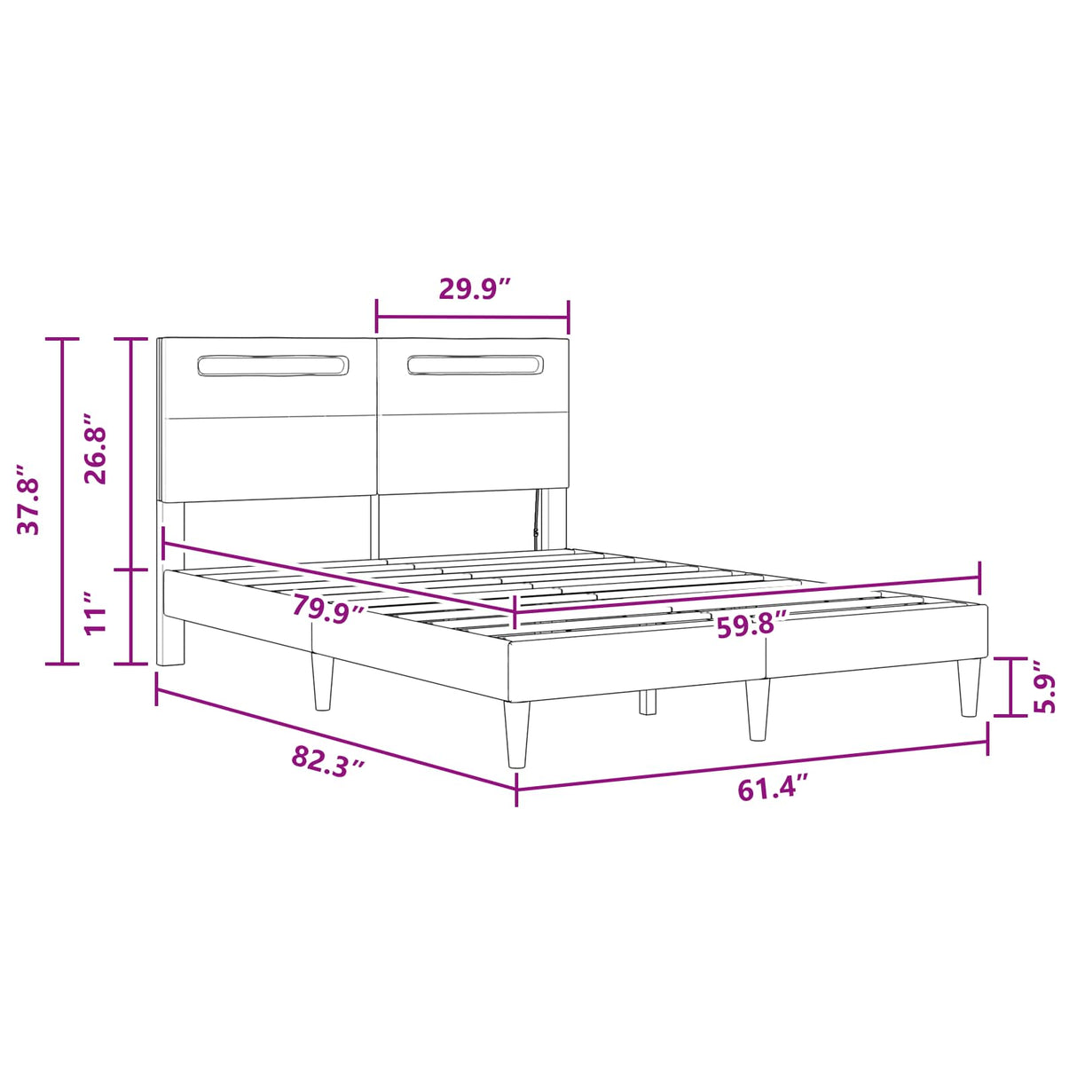 Bed Frame Black 153 x 203 cm Faux Leather