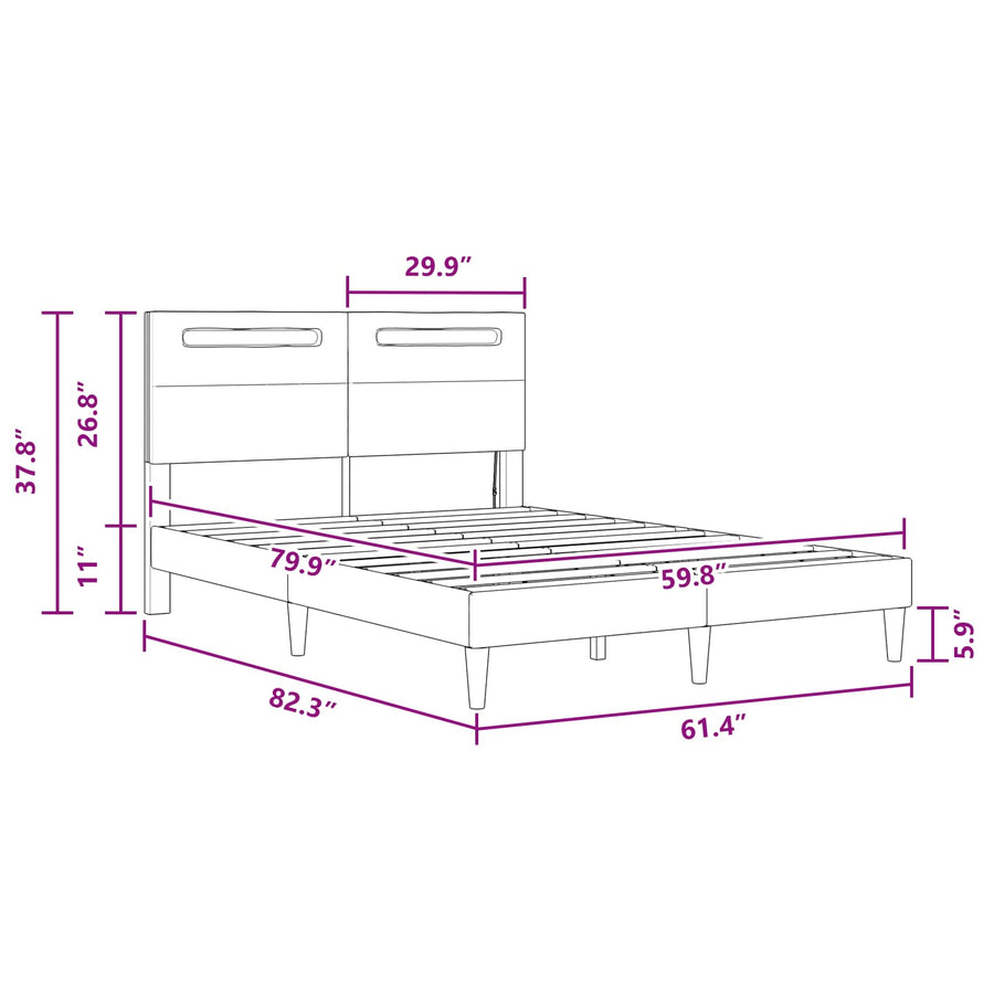 Bed Frame with LED Strip Lights Black 153 x 203 cm Faux Leather
