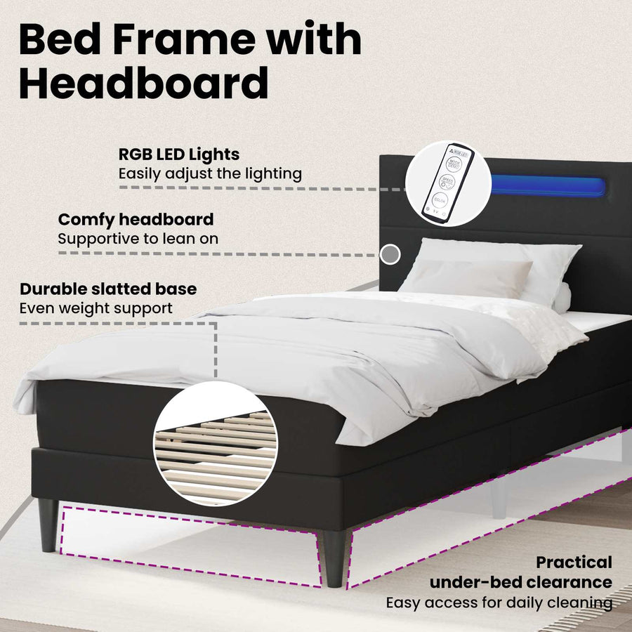 Bed Frame with Mattress Black 90 x 190 cm Faux Leather