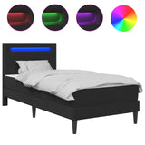 Bed Frame with LED Strip Lights Black 90 x 190 cm Faux Leather - Front View