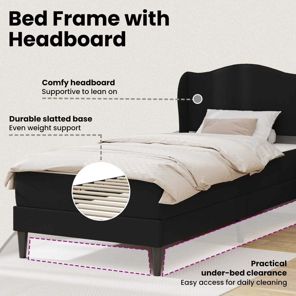 Bed Frame with Headboard Black 90 x 190 cm Faux Leather