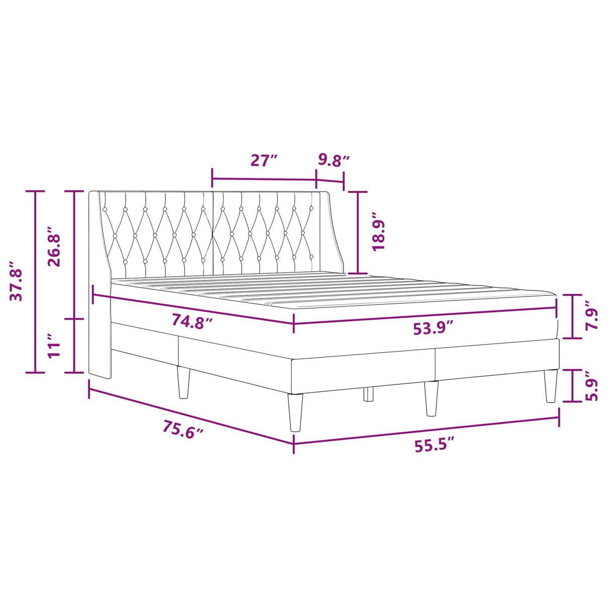 Bed Frame with Mattress Dark Grey 137 x 190 cm Velvet
