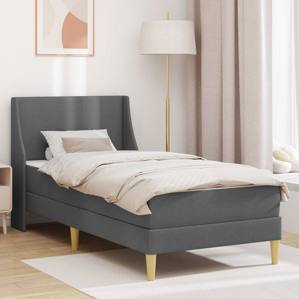 Bed Frame with Mattress Dark Grey 107 x 203 cm Fabric