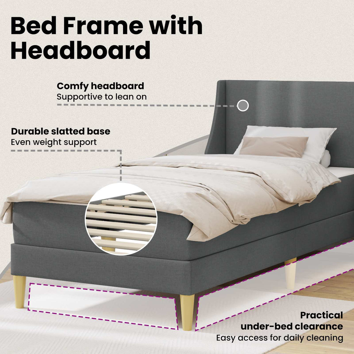 Bed Frame with Mattress Dark Grey 107 x 203 cm Fabric