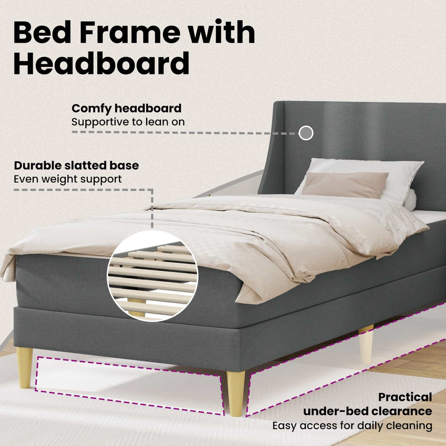 Bed Frame with Mattress Dark Grey 90 x 200 cm Fabric