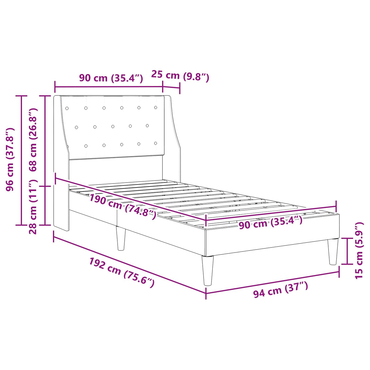Bed Frame with Mattress Dark Grey 90 x 200 cm Velvet