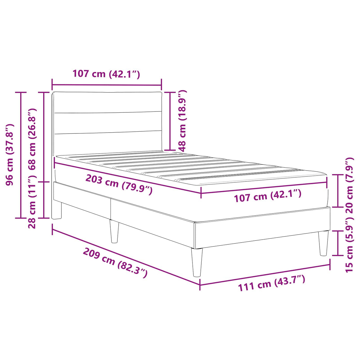 Bed Frame with Mattress 2 pcs Dark Grey 107 x 203 cm Fabric