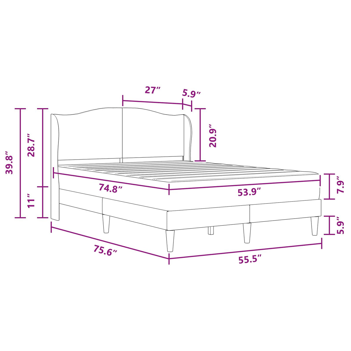 Bed Frame with Headboard Dark Grey 137 x 190 cm Velvet