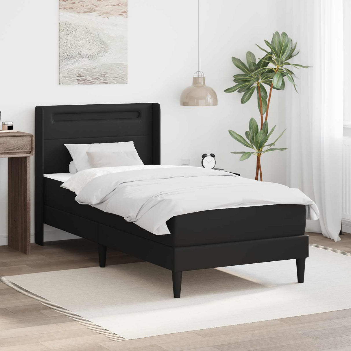 Bed Frame with Mattress Black 107 x 203 cm Faux Leather